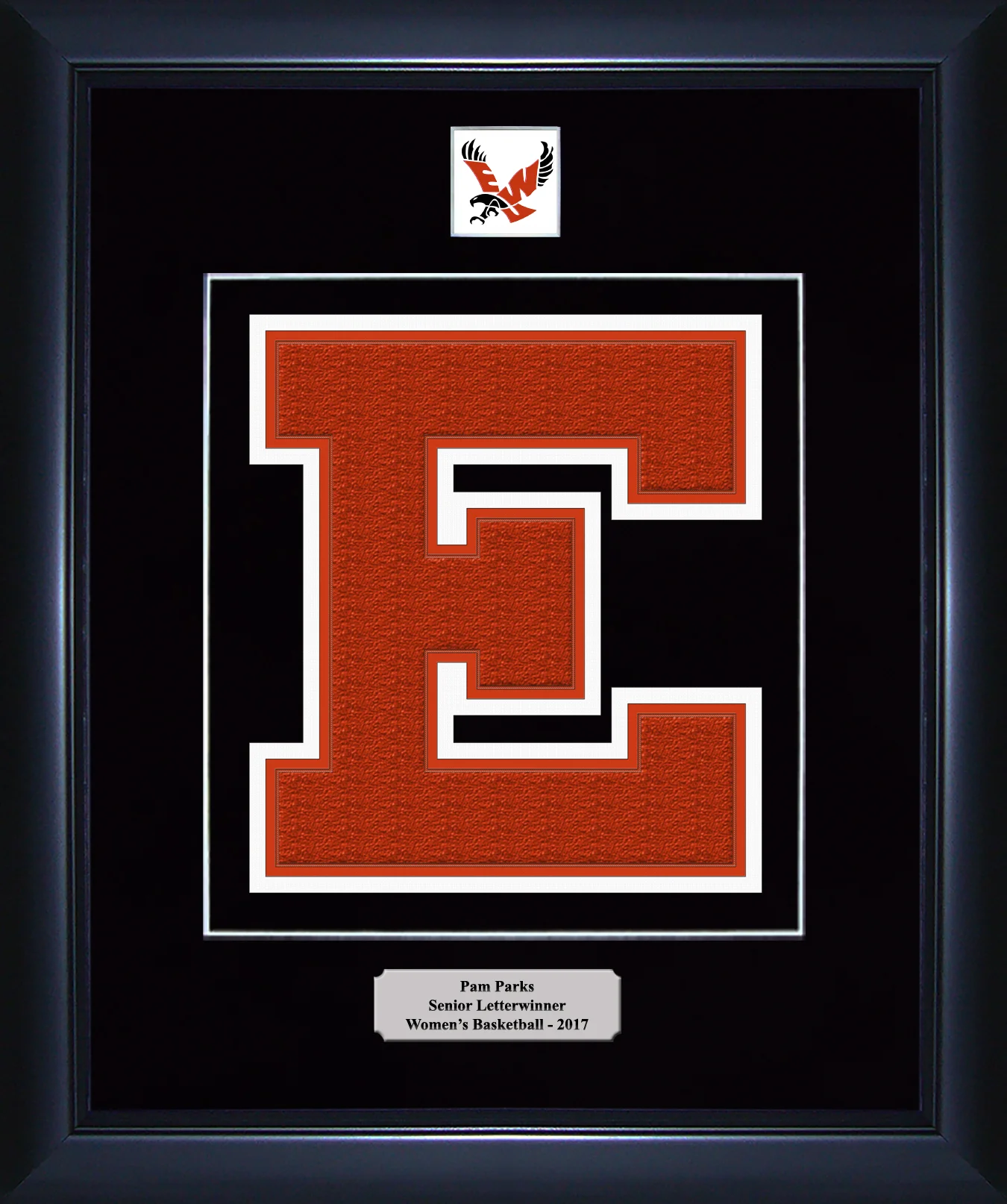 16×18 Solid Wood Display Satin Black Frame w/ Personalized School Name, Gold Plate