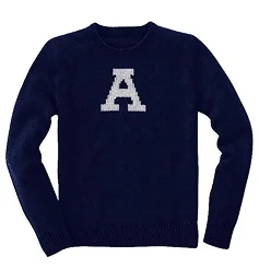 Crewneck Style Wool Sweater with Intarsia (knitted in) “H” (Placeholder)